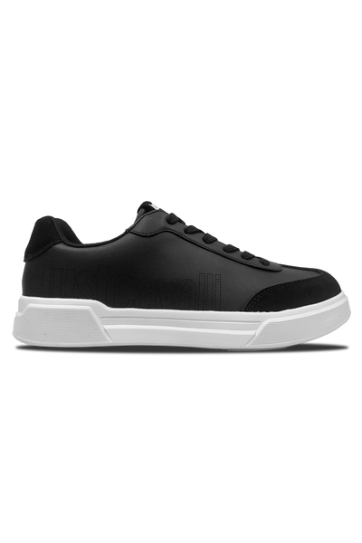 Just Cavalli Fondo Minimal Black Suede-Effect Designer Sneakers for Men