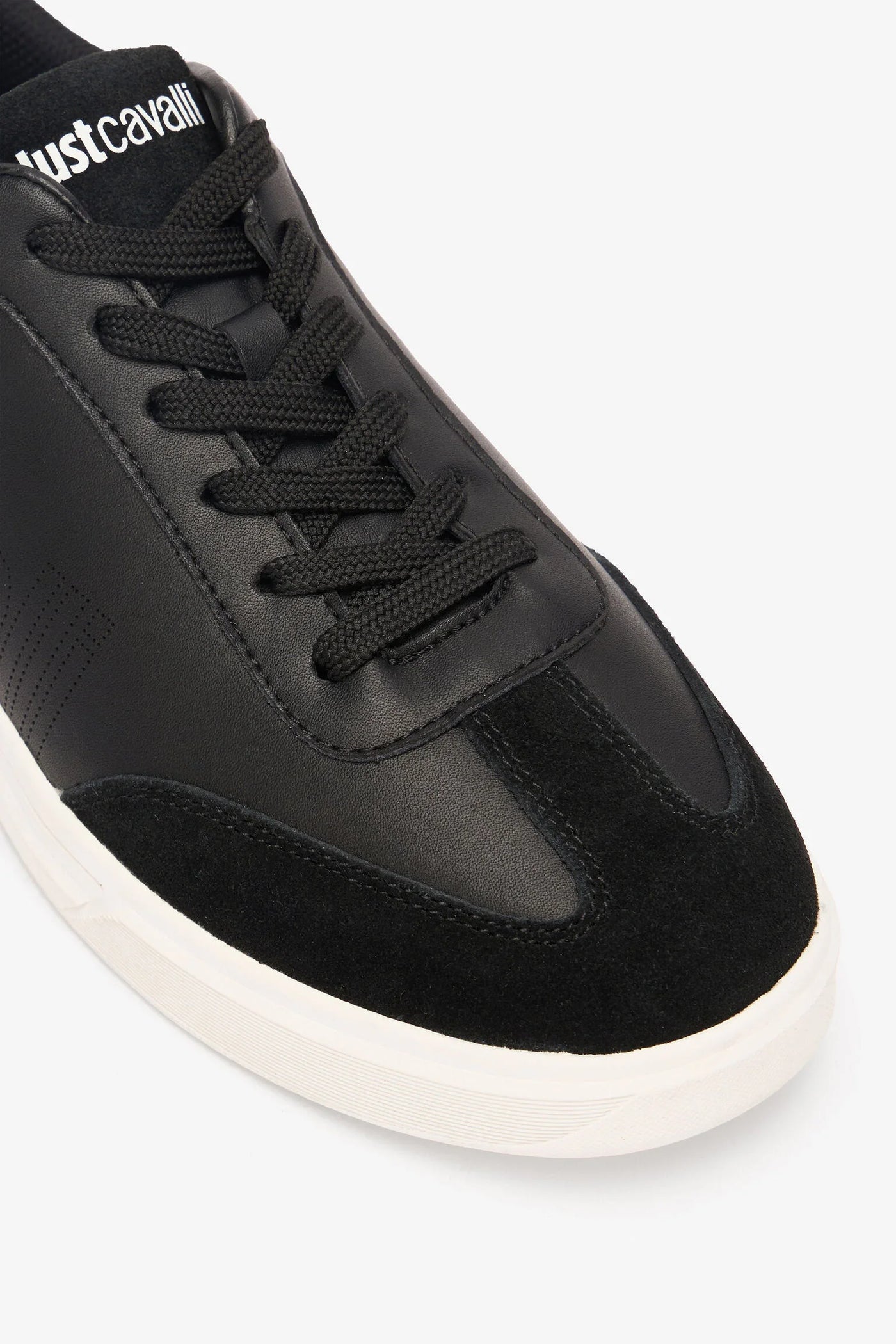 Just Cavalli Fondo Minimal Black Suede-Effect Designer Sneakers for Men