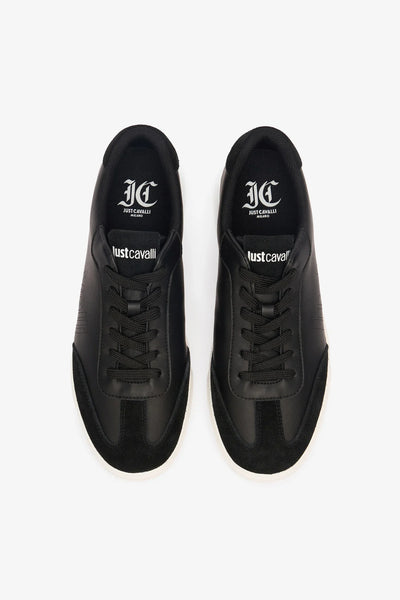 Just Cavalli Fondo Minimal Black Suede-Effect Designer Sneakers for Men