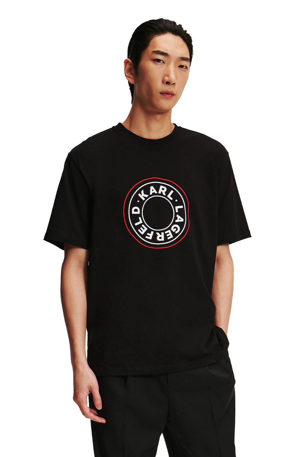 Karl Lagerfeld Circle Logo Black T-Shirt: Organic Cotton, Relaxed Fit, Iconic Style