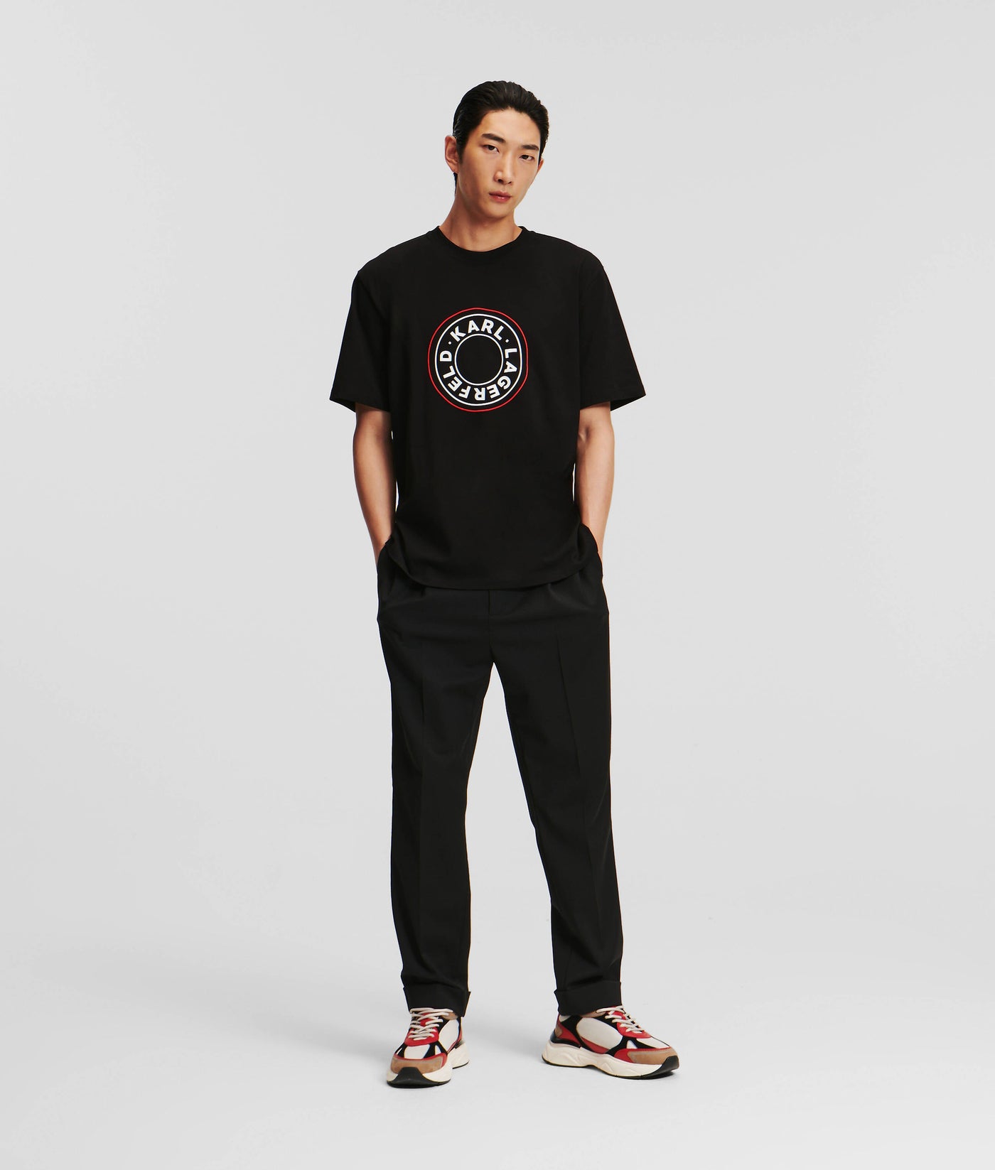Karl Lagerfeld Circle Logo Black T-Shirt: Organic Cotton, Relaxed Fit, Iconic Style