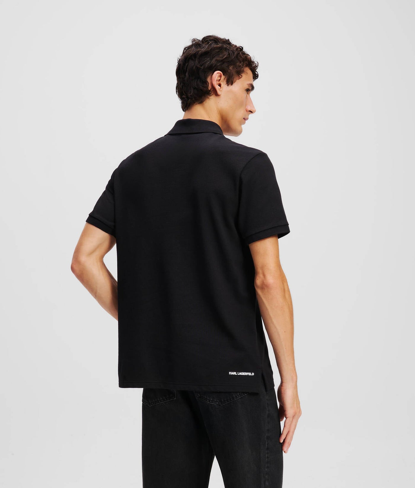 Karl Lagerfeld Ikon Embroidered Patch Golfer: Black Polo Shirt for Men
