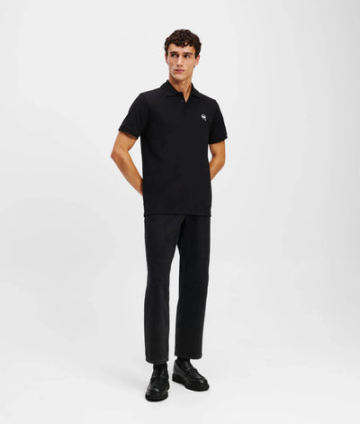 Karl Lagerfeld Ikon Embroidered Patch Golfer: Black Polo Shirt for Men