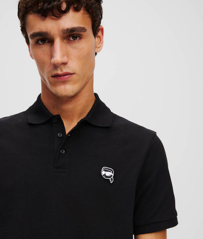 Karl Lagerfeld Ikon Embroidered Patch Golfer: Black Polo Shirt for Men
