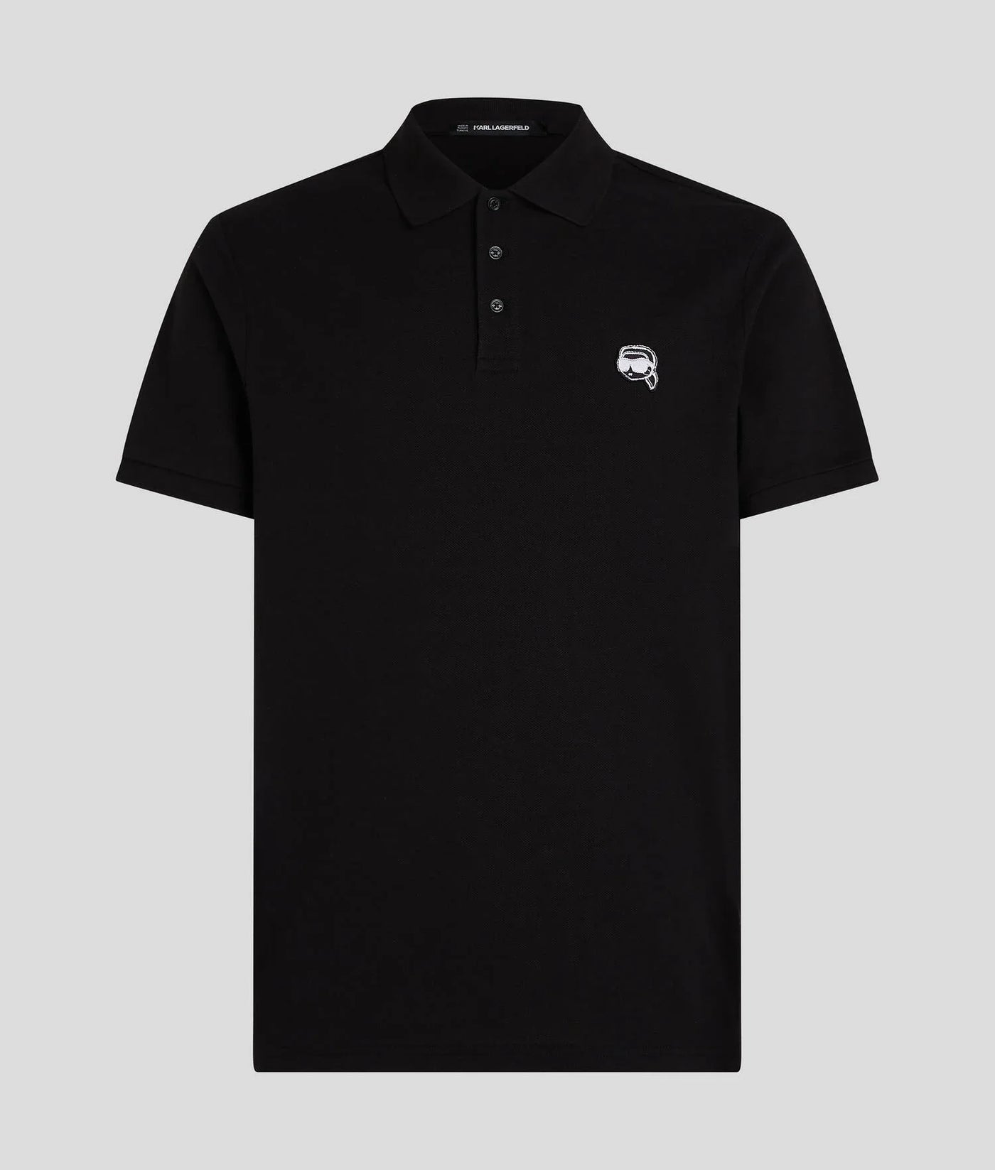 Karl Lagerfeld Ikon Embroidered Patch Golfer: Black Polo Shirt for Men