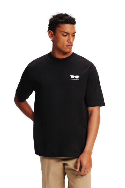 Karl Lagerfeld Black Organic Cotton Sunglasses Embroidery T-Shirt for Men