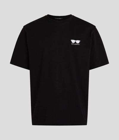 Karl Lagerfeld Black Organic Cotton Sunglasses Embroidery T-Shirt for Men
