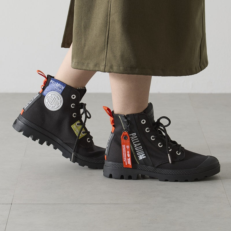 Palladium Pampa Hi Outzip Overlab Boot: Bold Black Canvas, Durable Rubber Sole