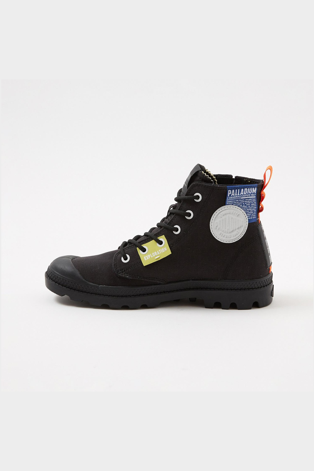 Palladium Pampa Hi Outzip Overlab Boot: Bold Black Canvas, Durable Rubber Sole