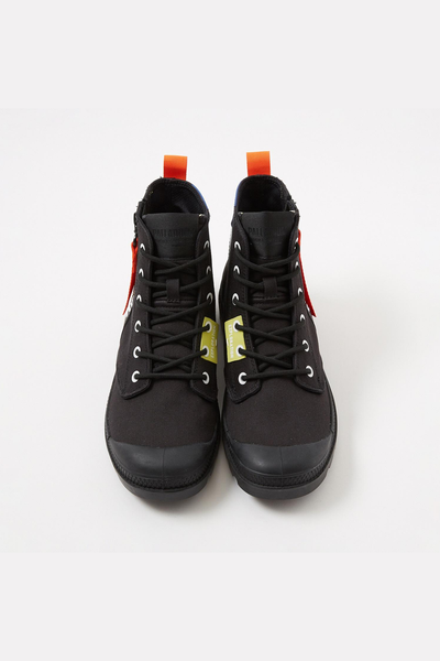 Palladium Pampa Hi Outzip Overlab Boot: Bold Black Canvas, Durable Rubber Sole