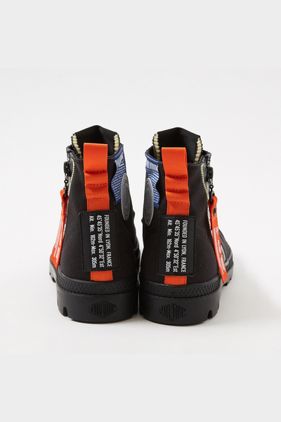 Palladium Pampa Hi Outzip Overlab Boot: Bold Black Canvas, Durable Rubber Sole