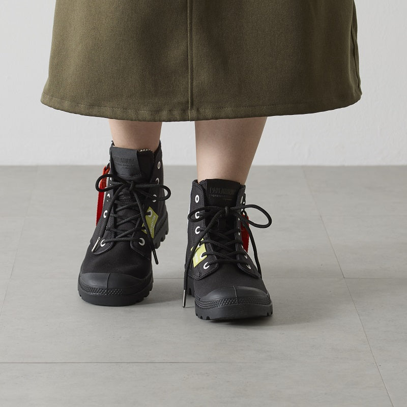 Palladium Pampa Hi Outzip Overlab Boot: Bold Black Canvas, Durable Rubber Sole