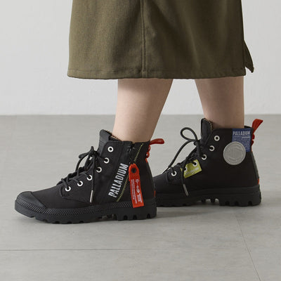 Palladium Pampa Hi Outzip Overlab Boot: Bold Black Canvas, Durable Rubber Sole