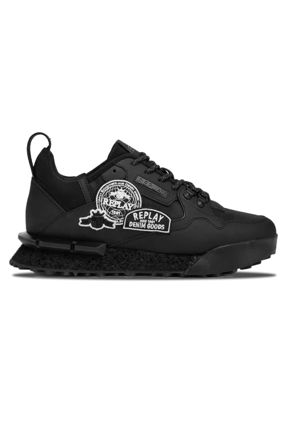 Replay Field Badges SA Sneaker: Durable Black Winter Footwear with Authentic South African Detail