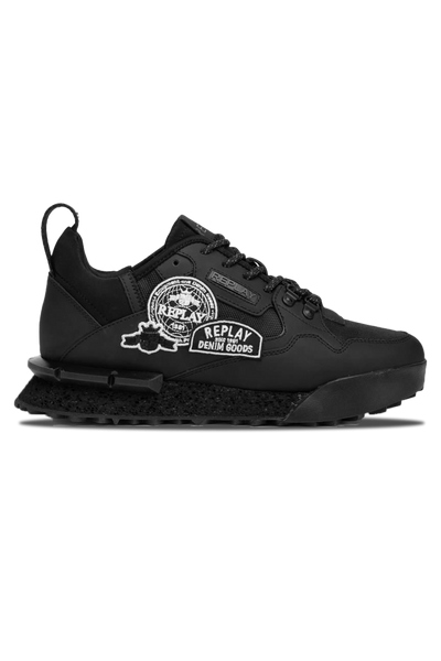 Replay Field Badges SA Sneaker: Durable Black Winter Footwear with Authentic South African Detail