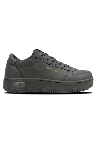 Replay Epic M Base Block Sneaker: Low-Cut, Lace-Up, Gold Branding, Olive Green