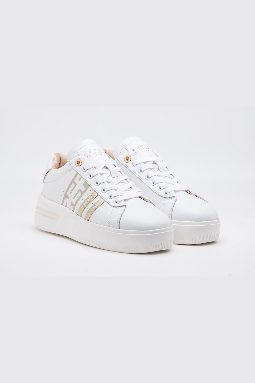 Replay University Women's White Stripe Sneaker: Low-Cut, Lace-Up, Sporty Style