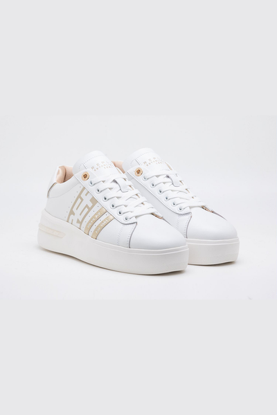 Replay University Women's White Stripe Sneaker: Low-Cut, Lace-Up, Sporty Style