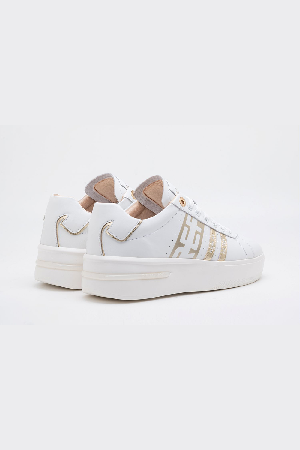 Replay University Women's White Stripe Sneaker: Low-Cut, Lace-Up, Sporty Style