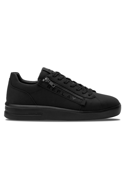Replay University Zip Sneaker: Low-Cut Black Design with Side Zipper Closure