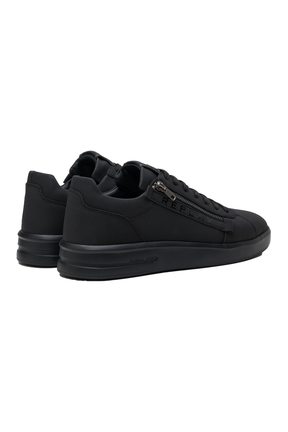Replay University Zip Sneaker: Low-Cut Black Design with Side Zipper Closure