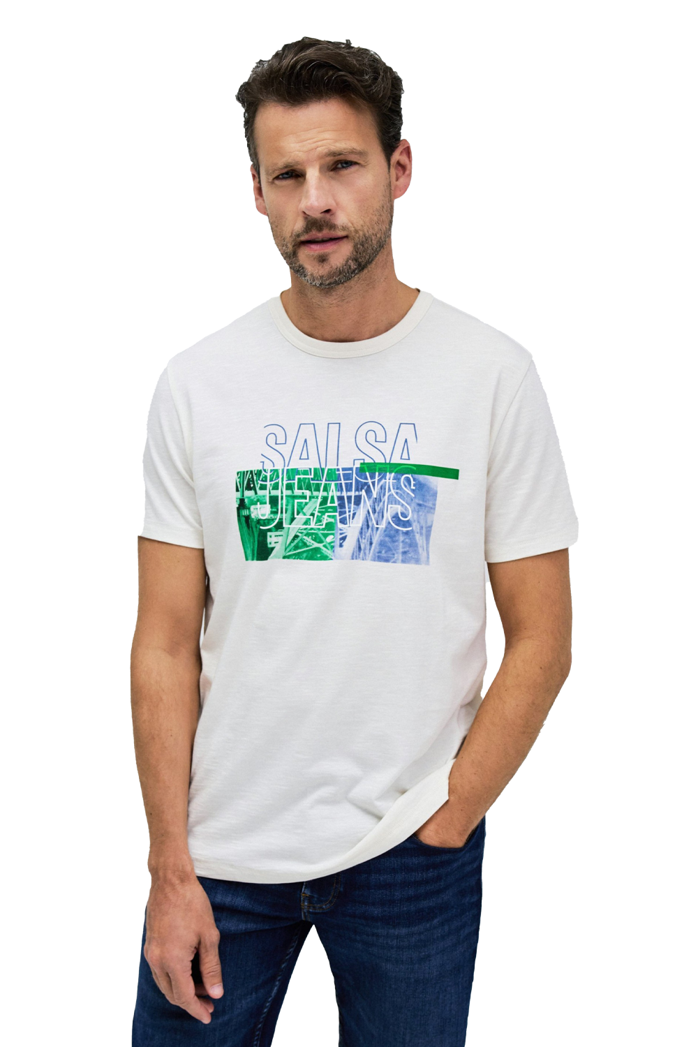 Comfortable Cotton Crew Neck T-Shirt with Unique Front Graphic Design
