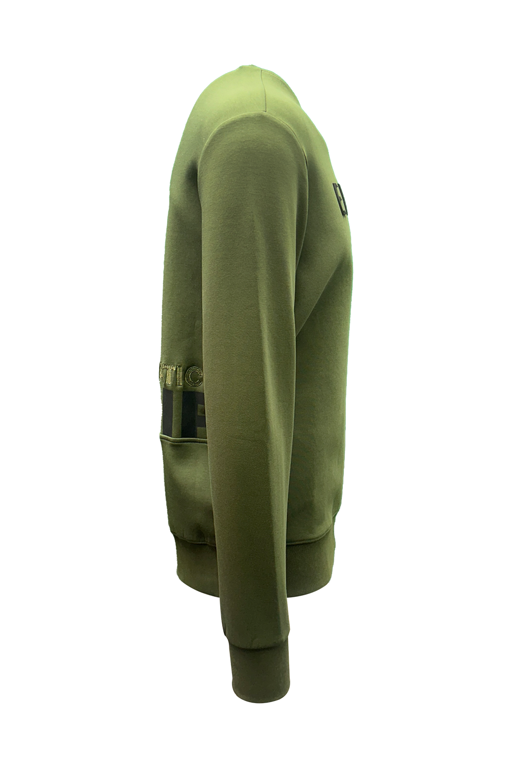 Static Energie Vicchio Olive Sweatshirt: Rubberized Branding, Embroidered, Printed Detail