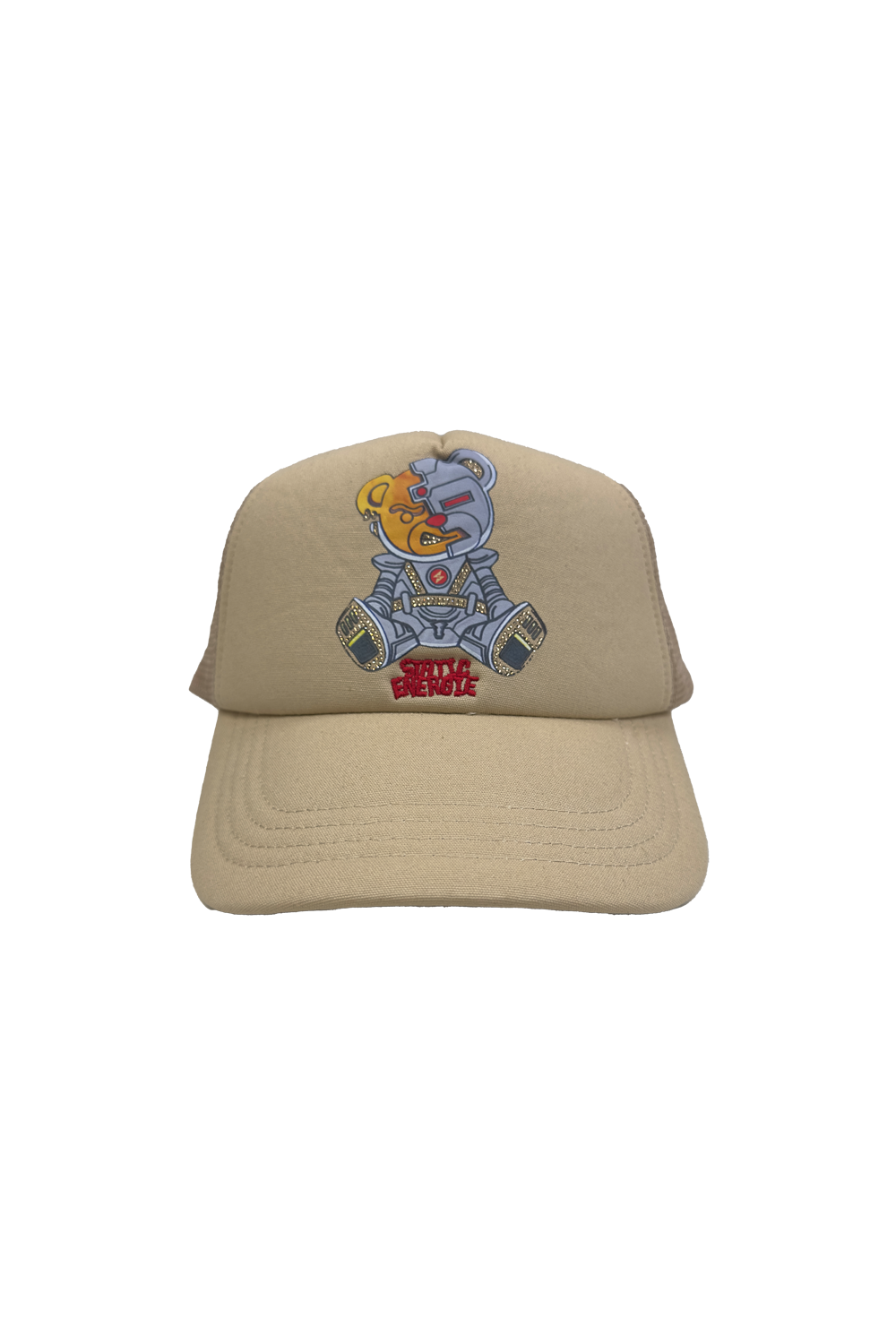Ursa Cap: Brown Robotic Teddy Bear Mesh Back Adjustable Baseball Hat