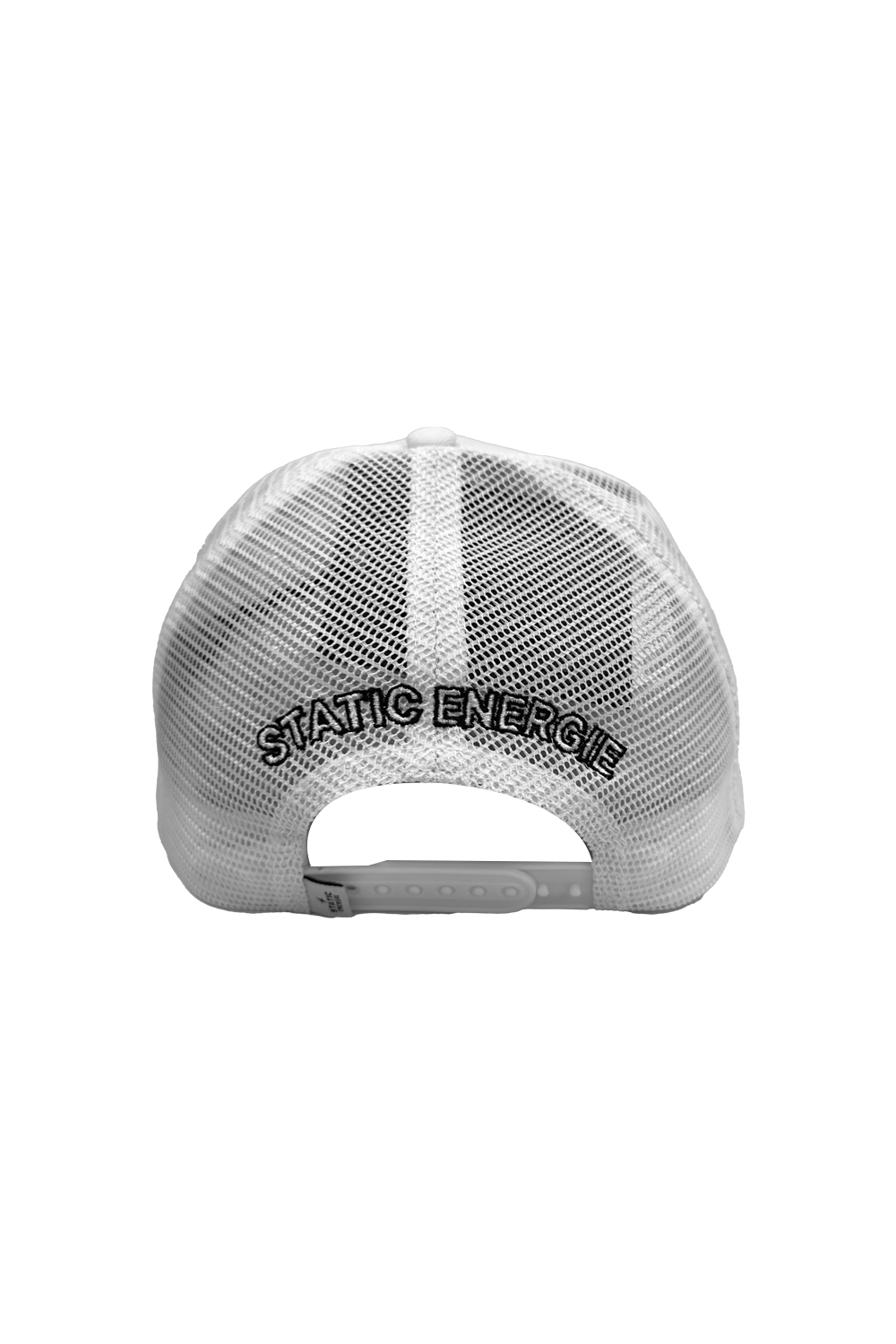 Static Energie Sierra Cap: White Polyester Cotton Blend, Embroidered Front, Mesh Back