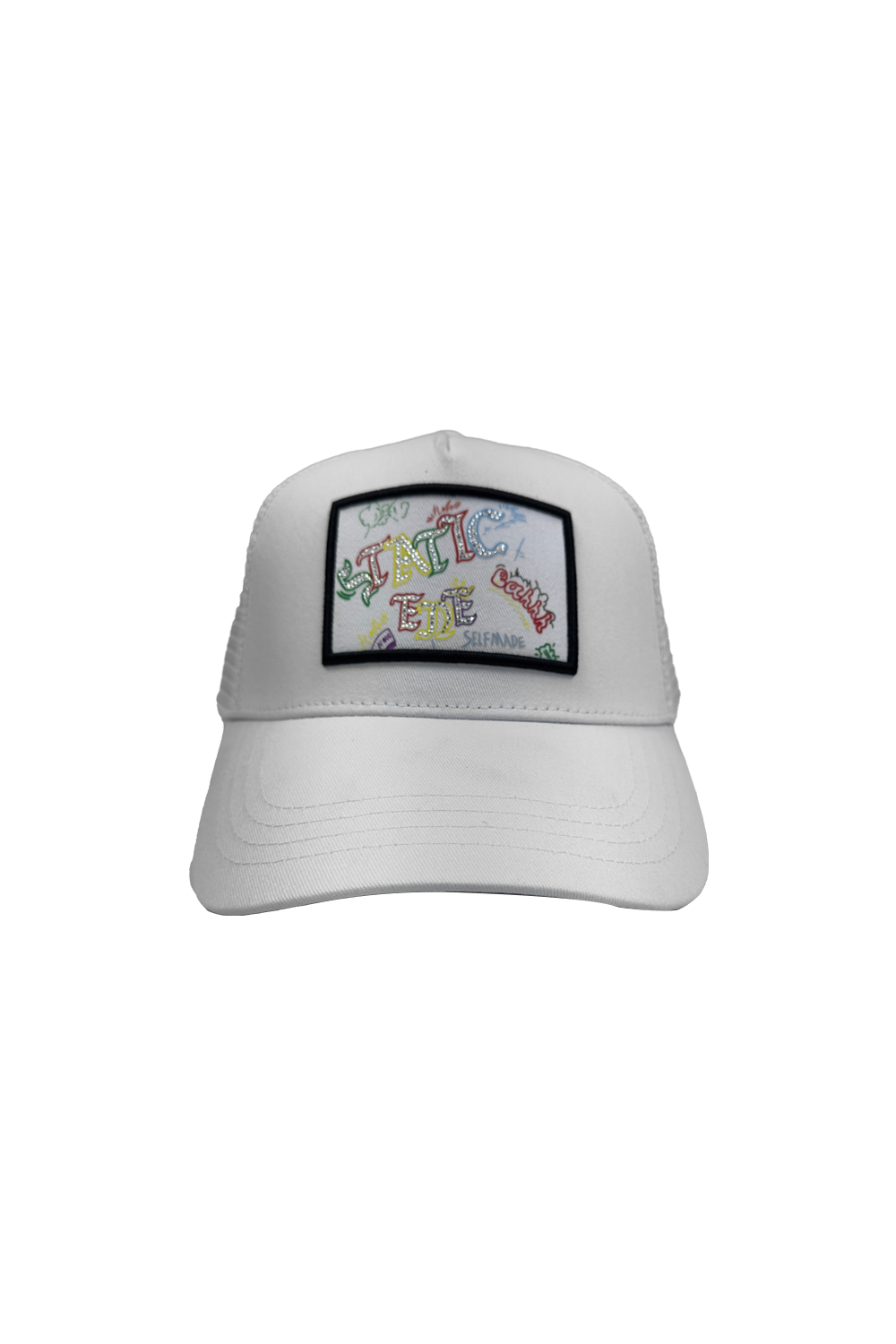 Static Energie Sierra Cap: White Polyester Cotton Blend, Embroidered Front, Mesh Back