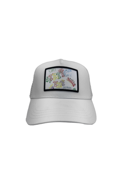 Static Energie Sierra Cap: White Polyester Cotton Blend, Embroidered Front, Mesh Back
