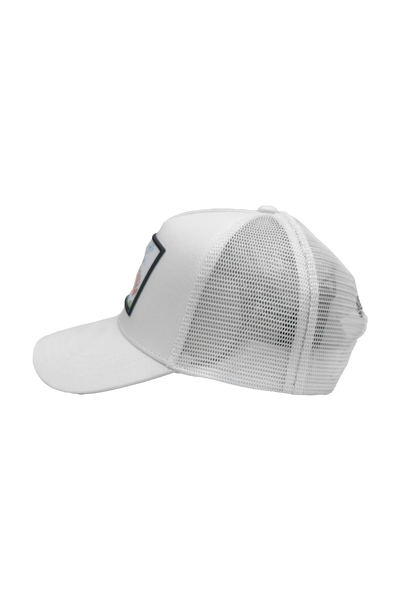 Static Energie Sierra Cap: White Polyester Cotton Blend, Embroidered Front, Mesh Back