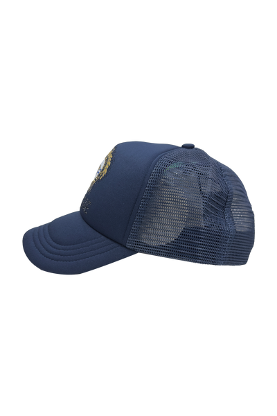 Static Energie Do Classe Cap: Stylish Navy Polyester with Beaded Embellishments