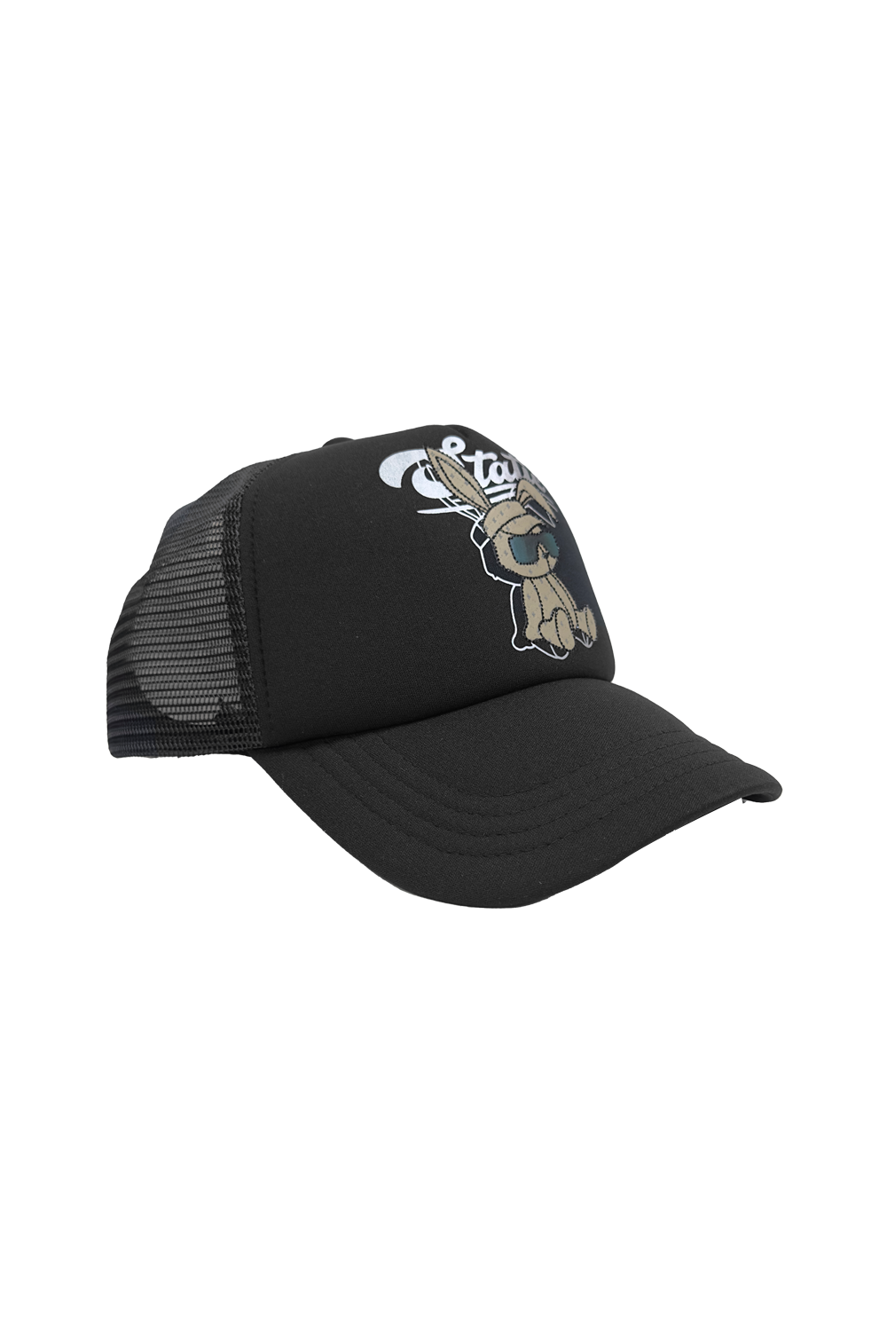 Static Energie Manarola Cap: Stylish Black Polyester Cap with Bunny Detail