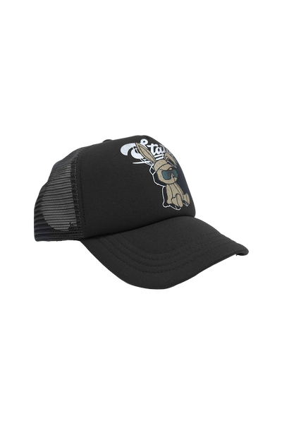 Static Energie Manarola Cap: Stylish Black Polyester Cap with Bunny Detail