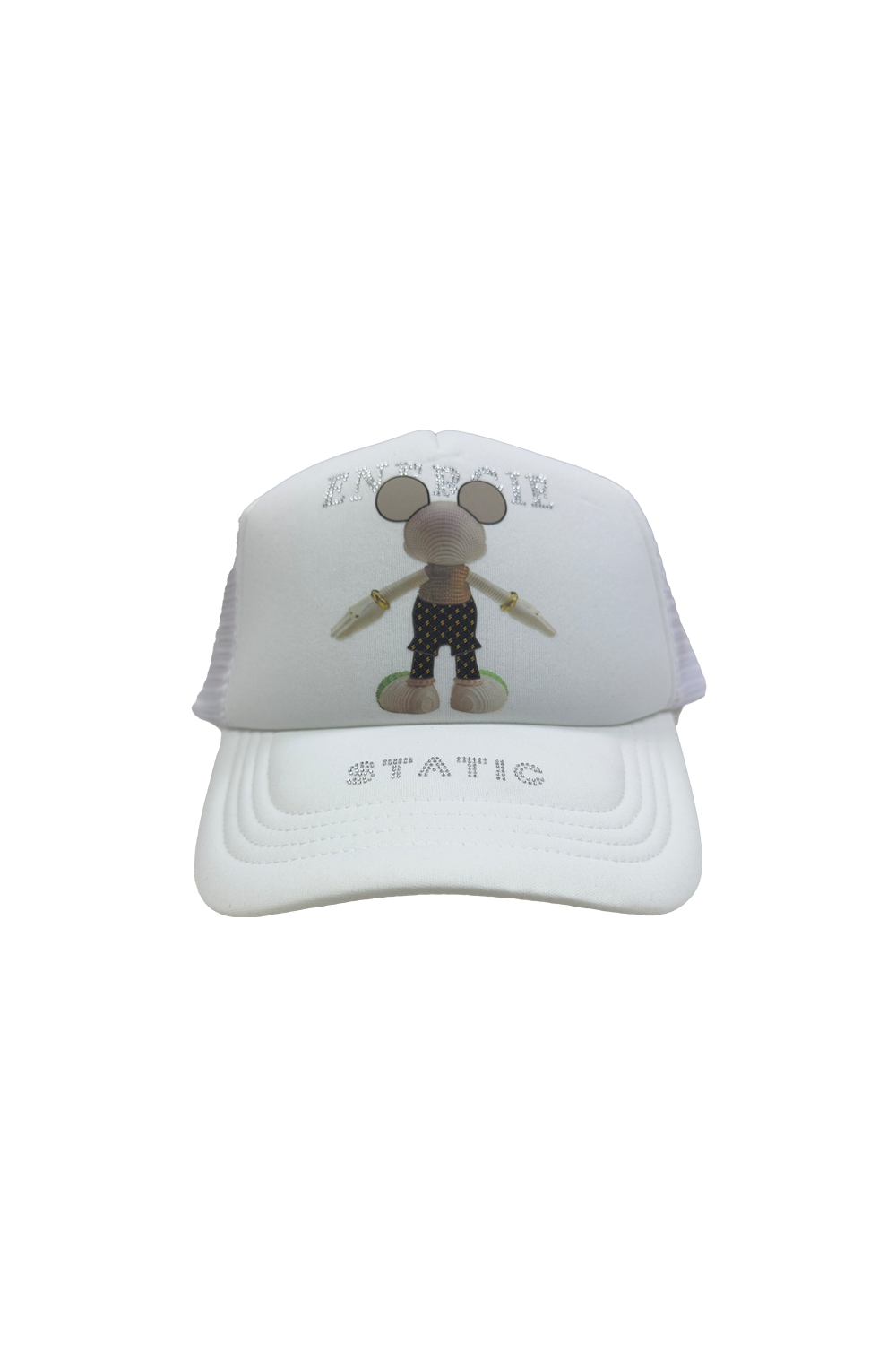 Static Energie Paches Cap: White Polyester Puff Texture Mesh Back