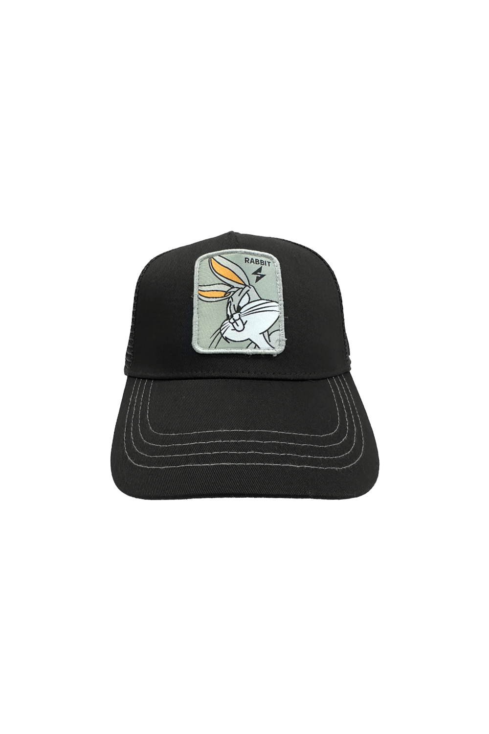 Bugsy Cap: Stylish Black Polyester-Cotton Blend with Mesh Back and Bugs Bunny