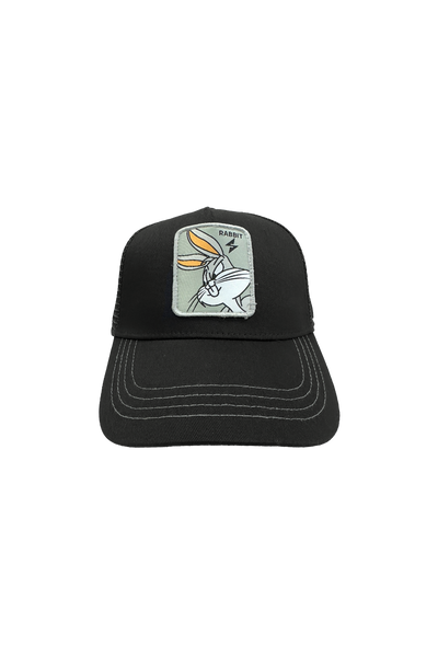 Bugsy Cap: Stylish Black Polyester-Cotton Blend with Mesh Back and Bugs Bunny