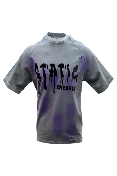 Static Energie Schwarz Relaxed Fit Cotton T-Shirt with Rubberized Detail & Tinted Splashes