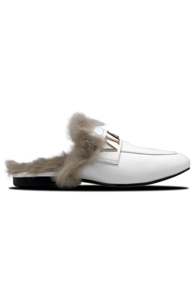Vialli Alediolo White Slip-On Shoes with Luxurious Fur Lining