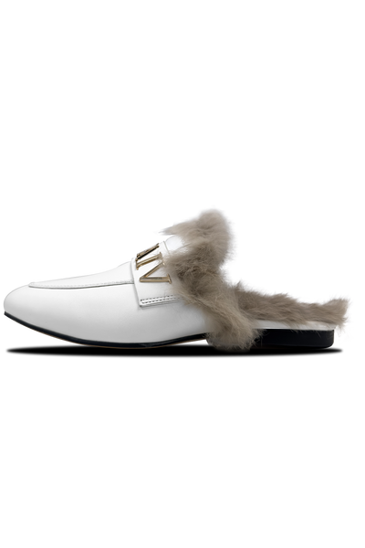 Vialli Alediolo White Slip-On Shoes with Luxurious Fur Lining
