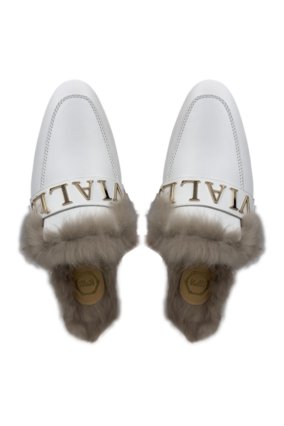 Vialli Alediolo White Slip-On Shoes with Luxurious Fur Lining