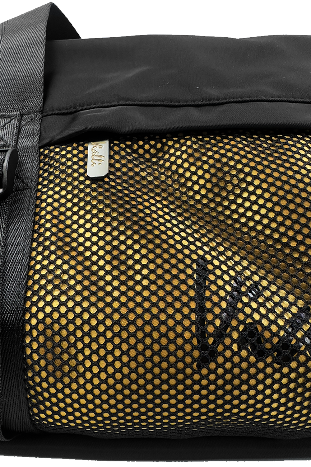 Vialli VB2401 Barrel Duffel Bag: Stylish Mesh Design, Gold Zips, Carry Belt