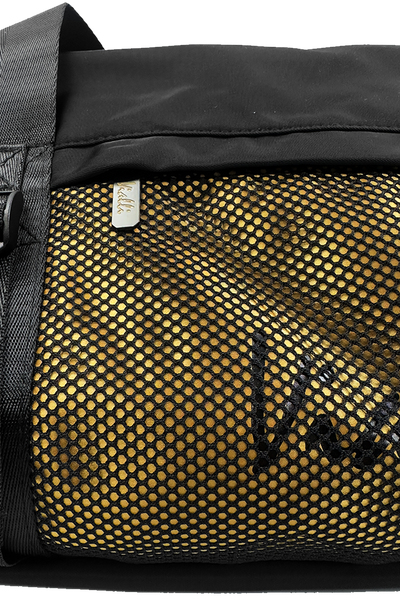 Vialli VB2401 Barrel Duffel Bag: Stylish Mesh Design, Gold Zips, Carry Belt