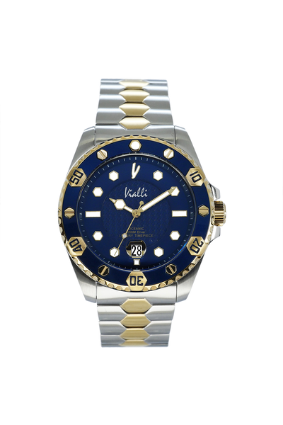 Elba Oceanic Stainless Steel Wristwatch: Blue, Silver, Gold Timepiece