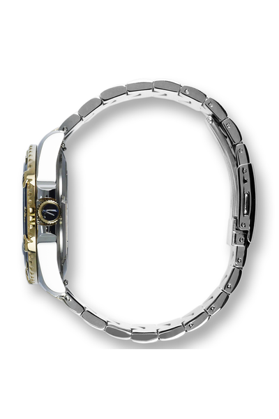 Elba Oceanic Stainless Steel Wristwatch: Blue, Silver, Gold Timepiece