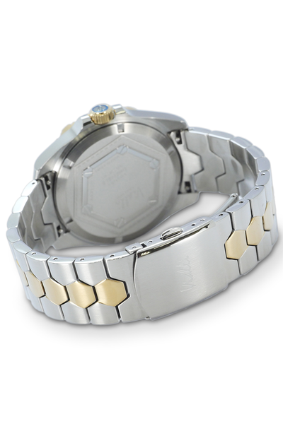 Elba Oceanic Stainless Steel Wristwatch: Blue, Silver, Gold Timepiece