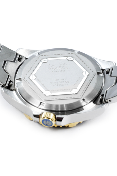 Elba Oceanic Stainless Steel Wristwatch: Blue, Silver, Gold Timepiece