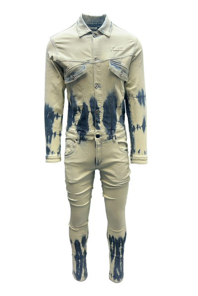 Vialli Cloud One Jumpsuit: Stylish Collared Button-Down with Acid Wash Print