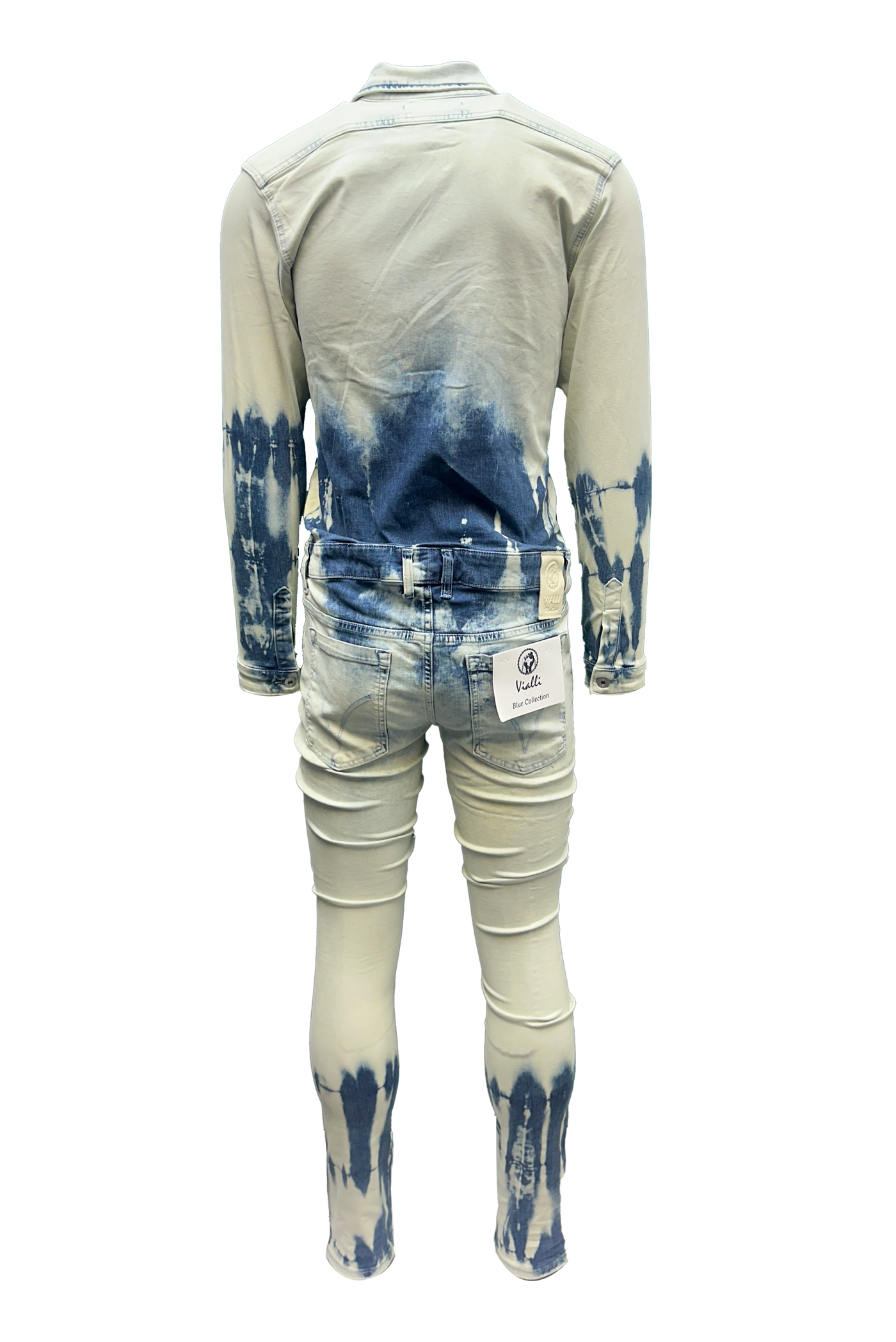 Vialli Cloud One Jumpsuit: Stylish Collared Button-Down with Acid Wash Print
